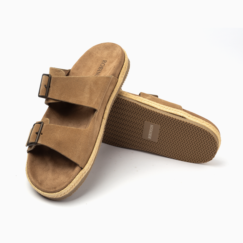 Robinson Milano Double Buckle Suede-Beige