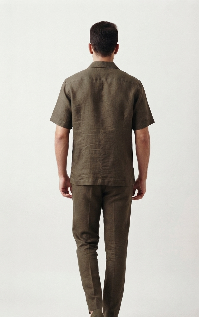 Relaxed Fit Linen Set - Olive Brown