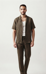 Relaxed Fit Linen Set - Olive Brown