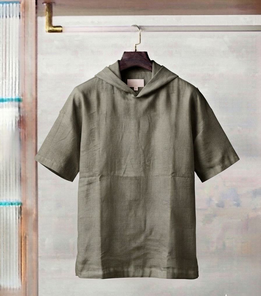 Robinson Relaxed Fit Linen Hooded T-Shirt-Olive