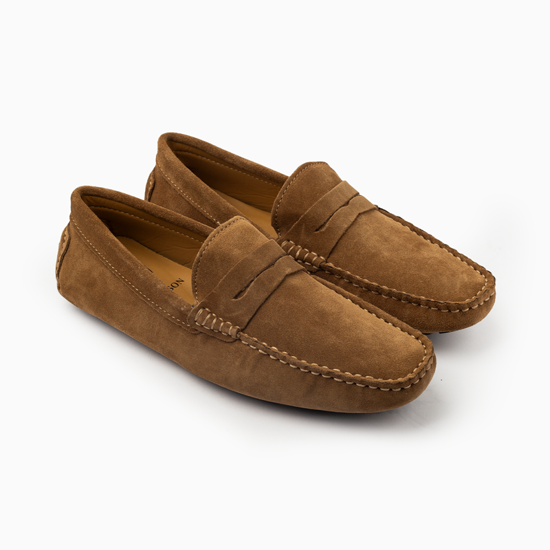 Suede leather mocassin with strap A2/CAMEL