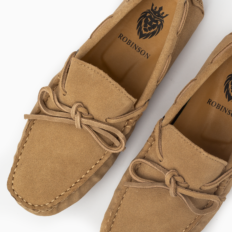 Suede leather mocassin with lace T8/Beige