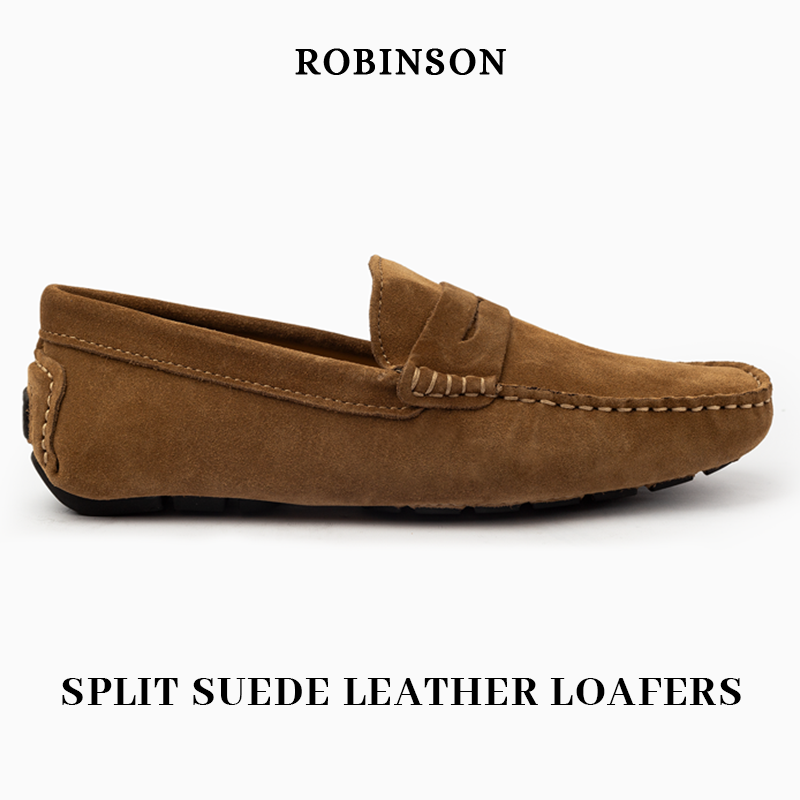 Suede leather mocassin with strap A2/CAMEL