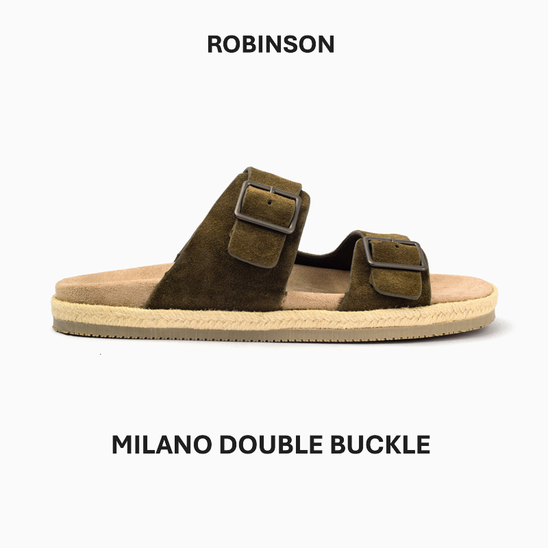Robinson Milano Double Buckle Suede-Olive