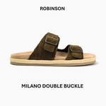 Robinson Milano Double Buckle Suede-Olive