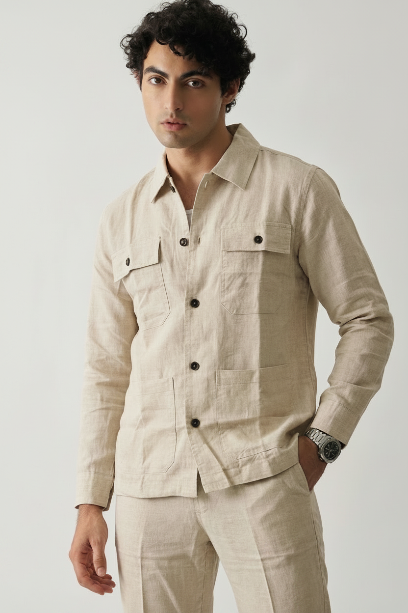 Natural Beige Linen Set -Shirt & Pants | Robinson