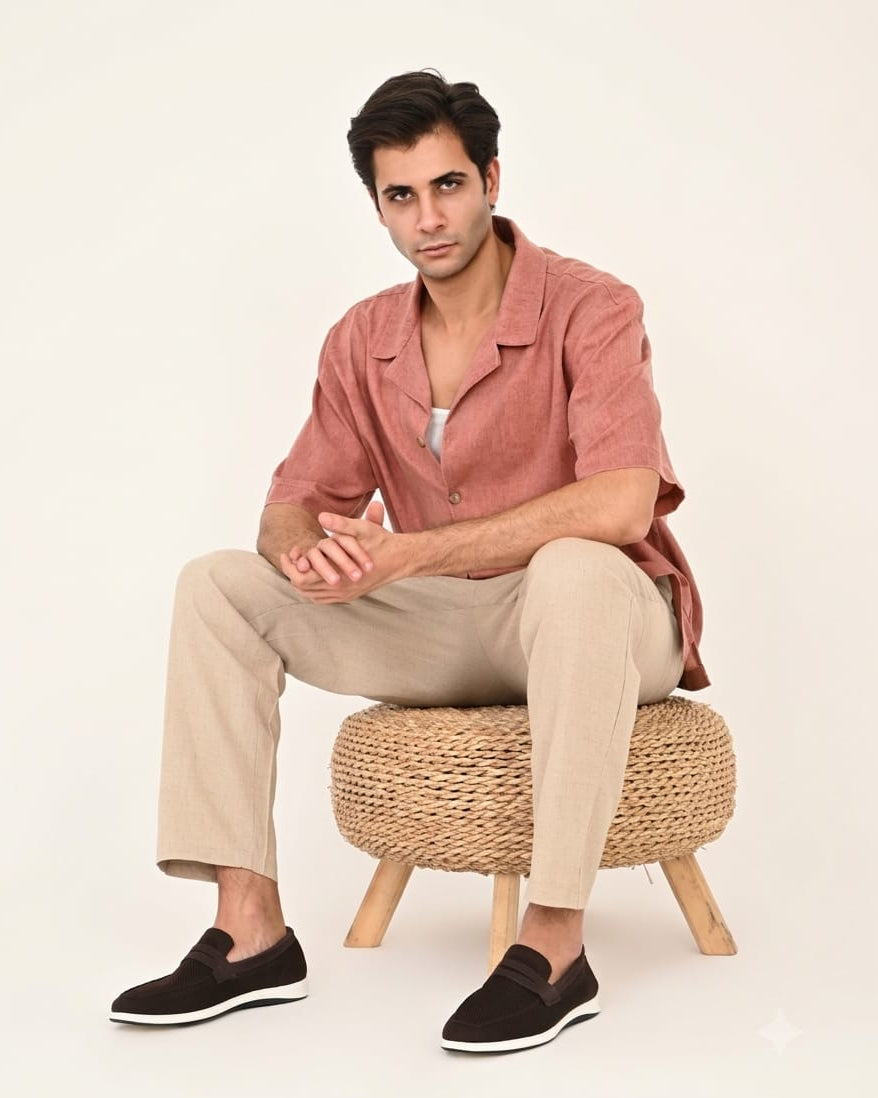 Linen Relaxed Fit Shirt in Washed Dusty Terracotta.