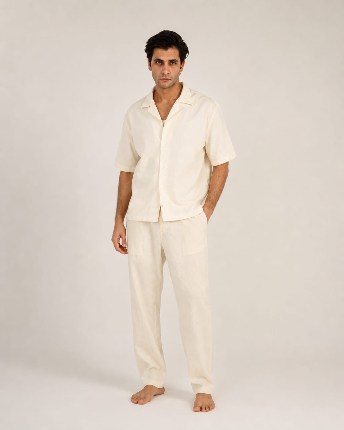 Relaxed Fit Linen Set - White