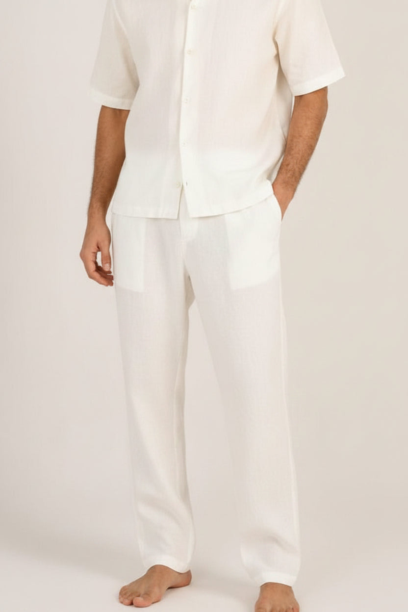 Premium Linen Blend Relaxed Pants – WHITE