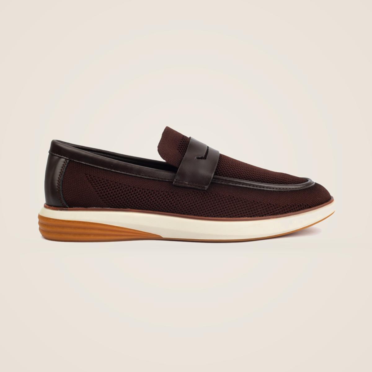 Robinson Verona Loafer Coffee side profile, original shoe with warm greige background