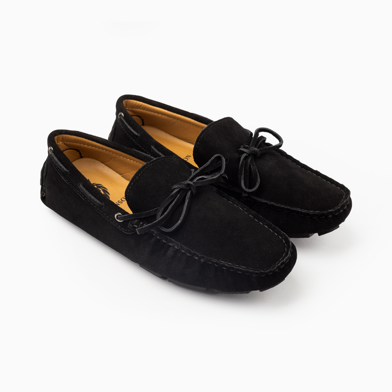 Suede leather mocassin with lace T8/Black