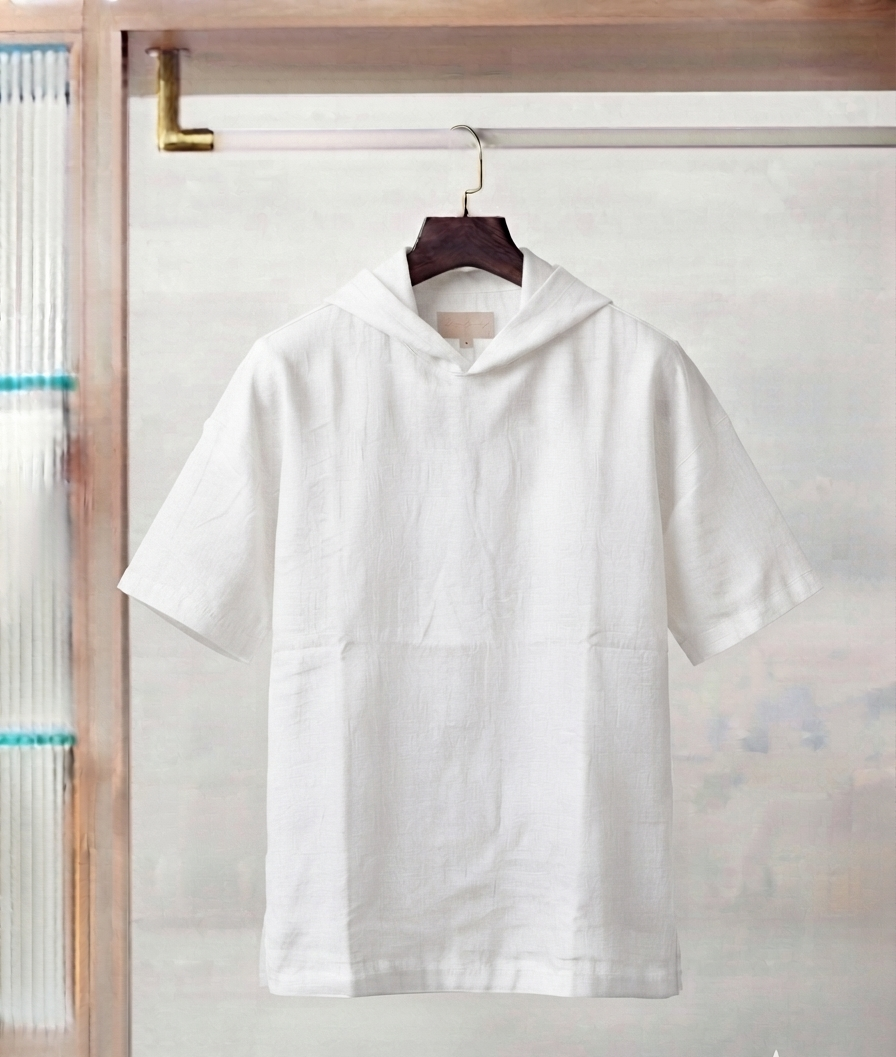 Robinson Relaxed Fit Linen Hooded T-Shirt-White