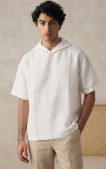 Robinson Relaxed Fit Linen Hooded T-Shirt-White