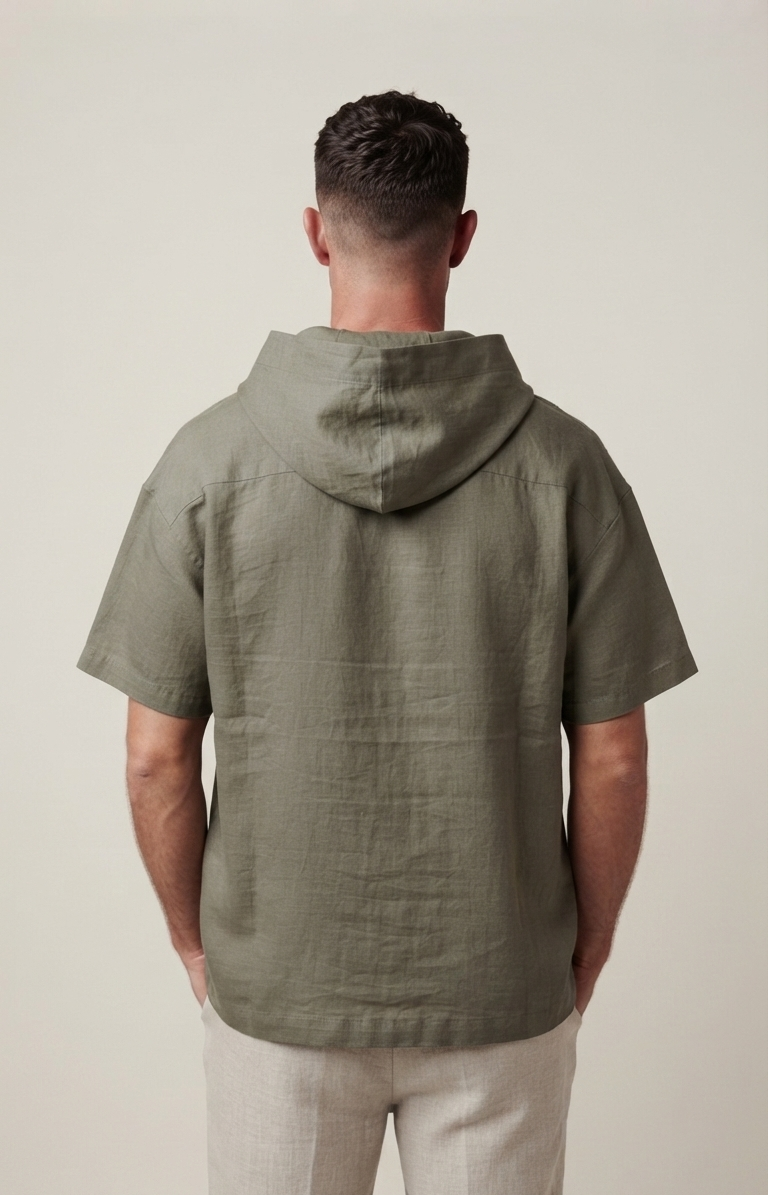 Robinson Relaxed Fit Linen Hooded T-Shirt-Olive