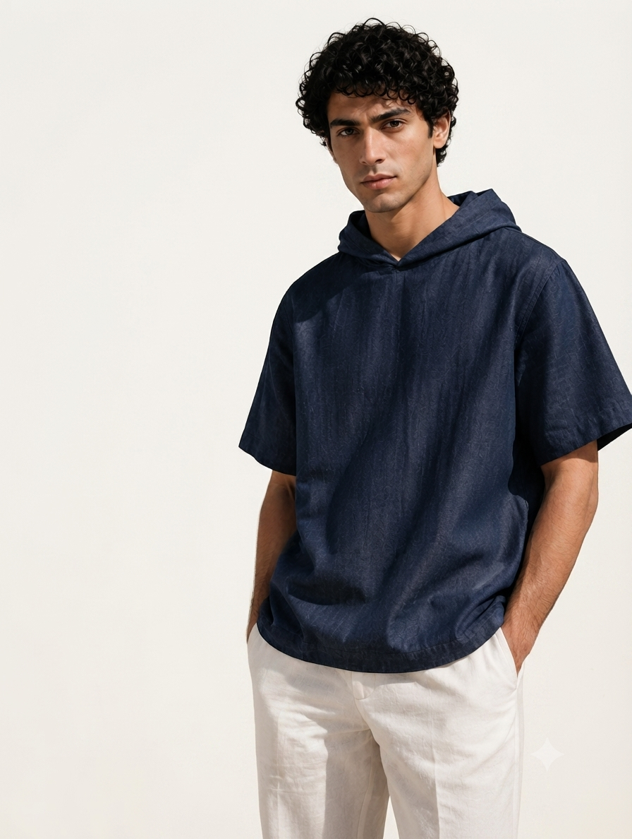 Robinson Relaxed Fit Denim Hooded T-Shirt.