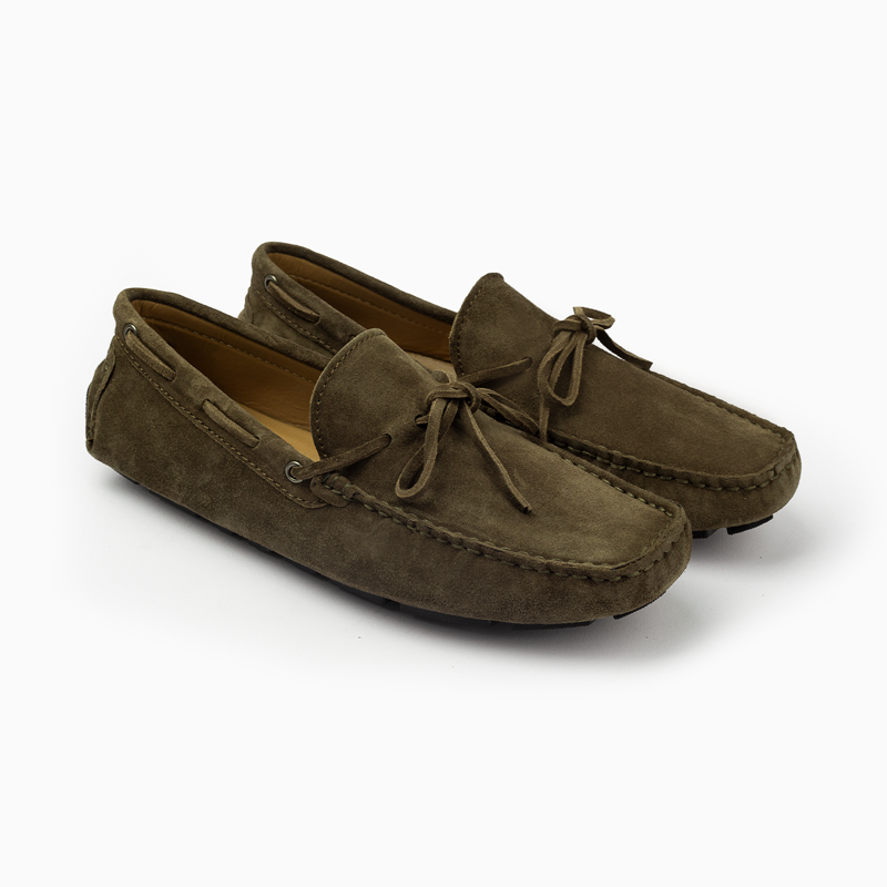 Suede leather mocassin with lace T8/Olive