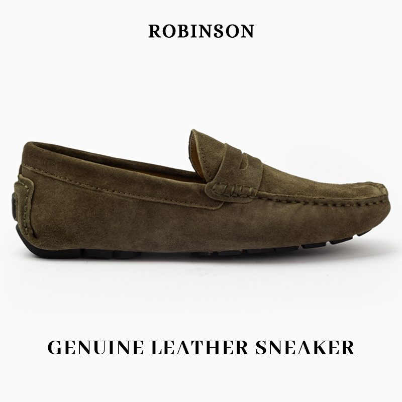 Suede leather mocassin with strap A2/Olive