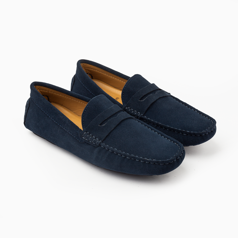 Suede leather mocassin with strap A2/ Dark blue