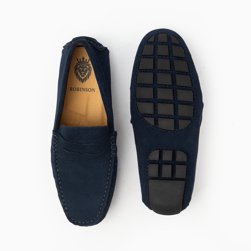 Suede leather mocassin with strap A2/ Dark blue