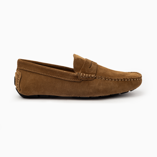 Suede leather mocassin with strap A2/CAMEL