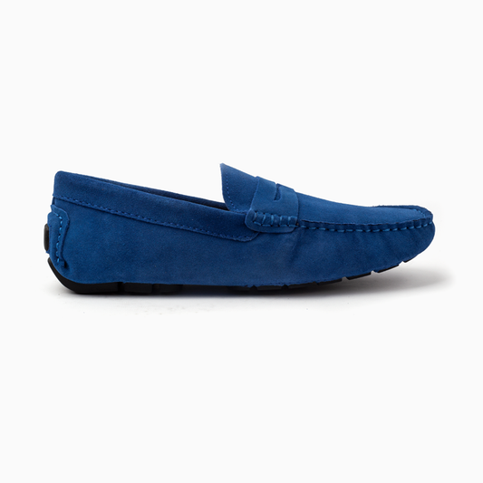 Suede leather mocassin with strap A2/light blue