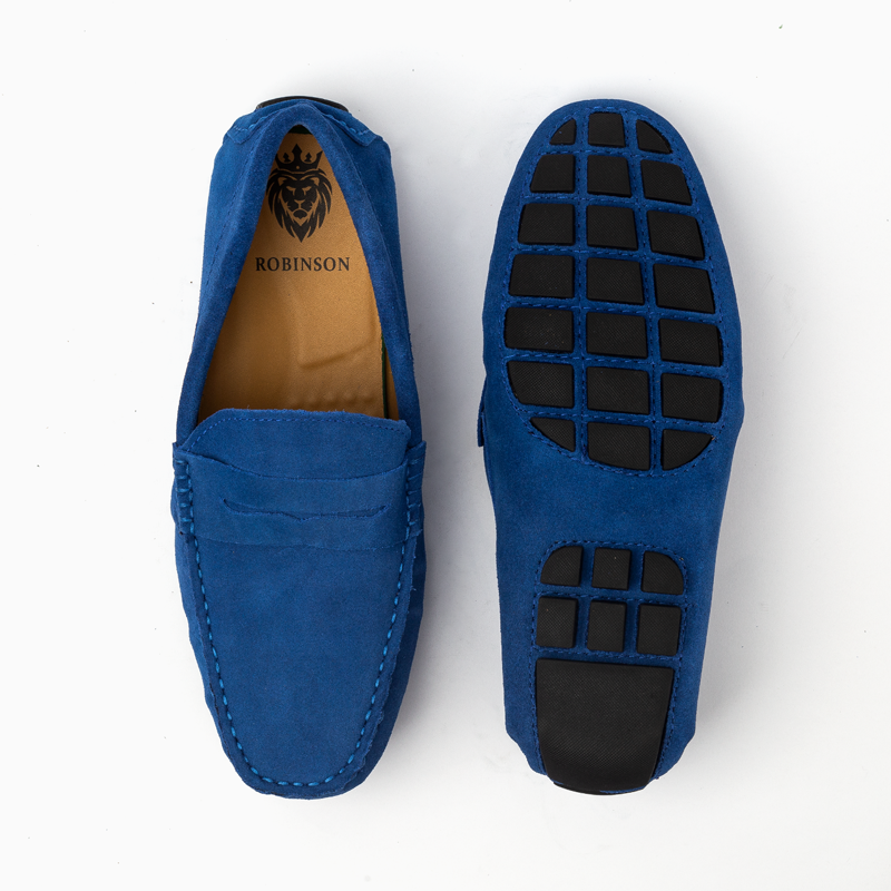 Suede leather mocassin with strap A2/light blue