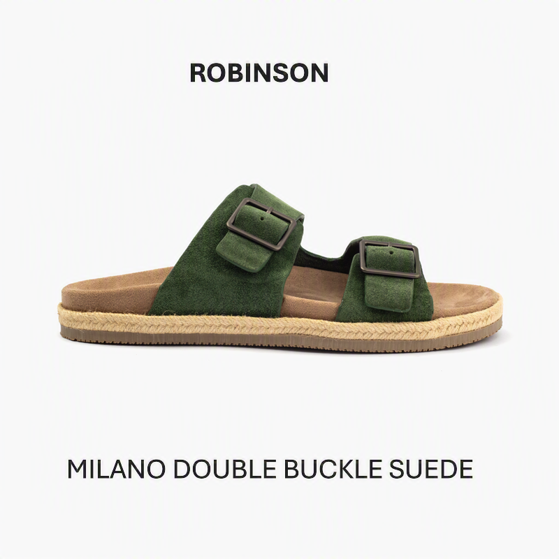 Robinson Milano Double Buckle Suede-Green