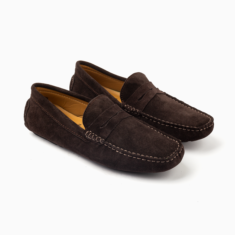 Suede leather mocassin with strap A2/Coffe
