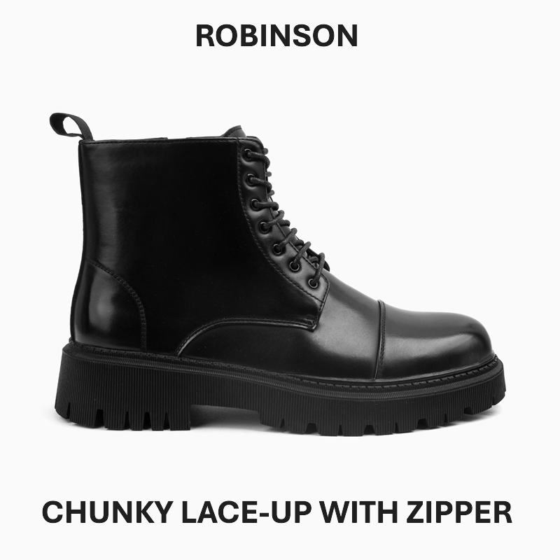 Chunky Lace-Up Boot With Zipper 7305-B