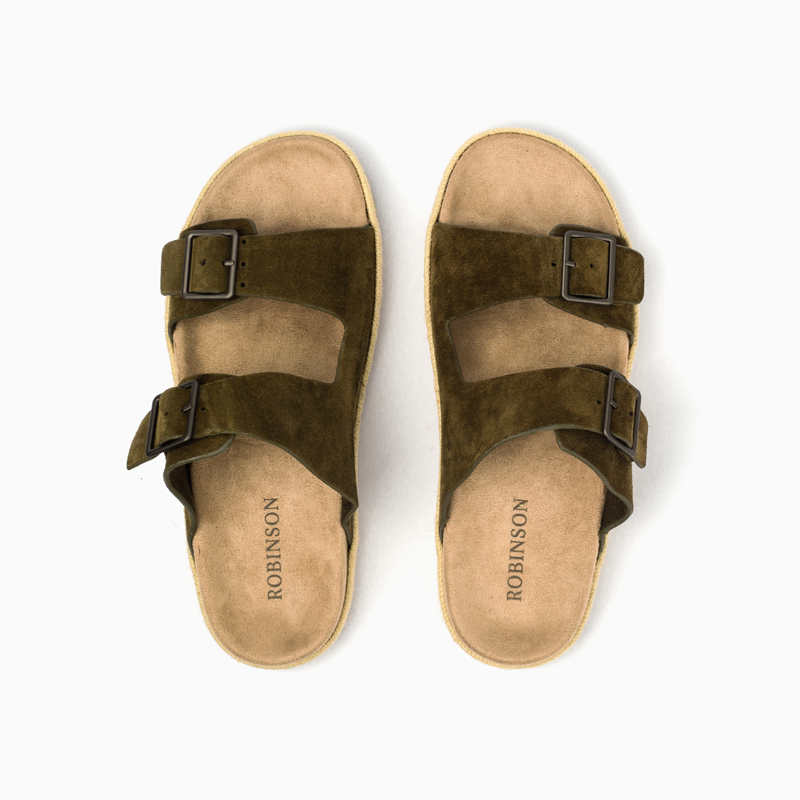 Robinson Milano Double Buckle Suede-Olive