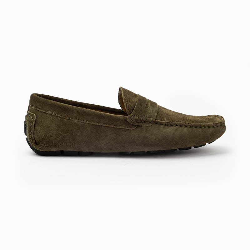 Suede leather mocassin with strap A2/Olive