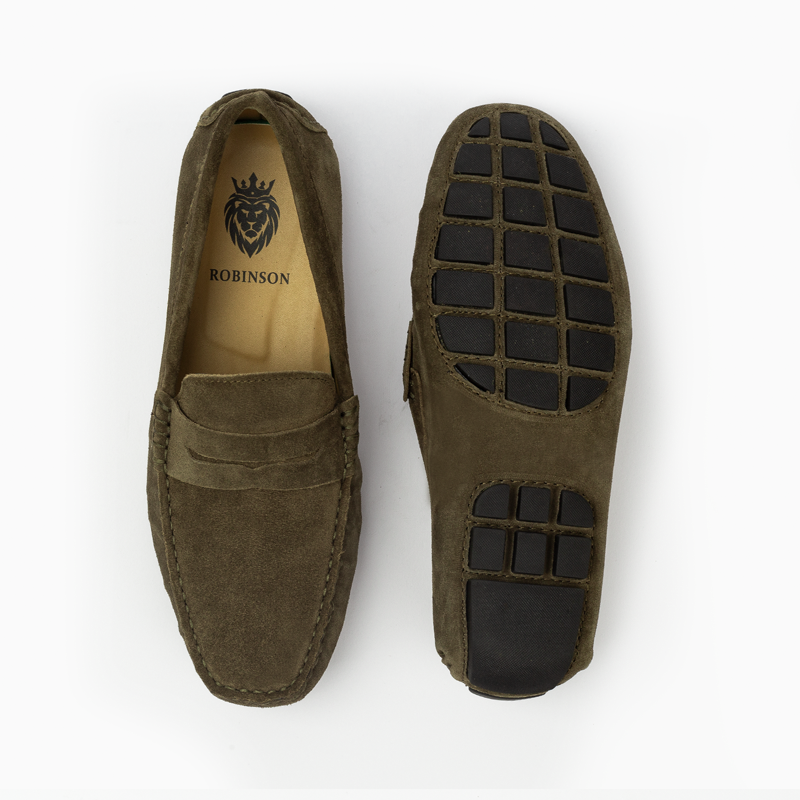 Suede leather mocassin with strap A2/Olive