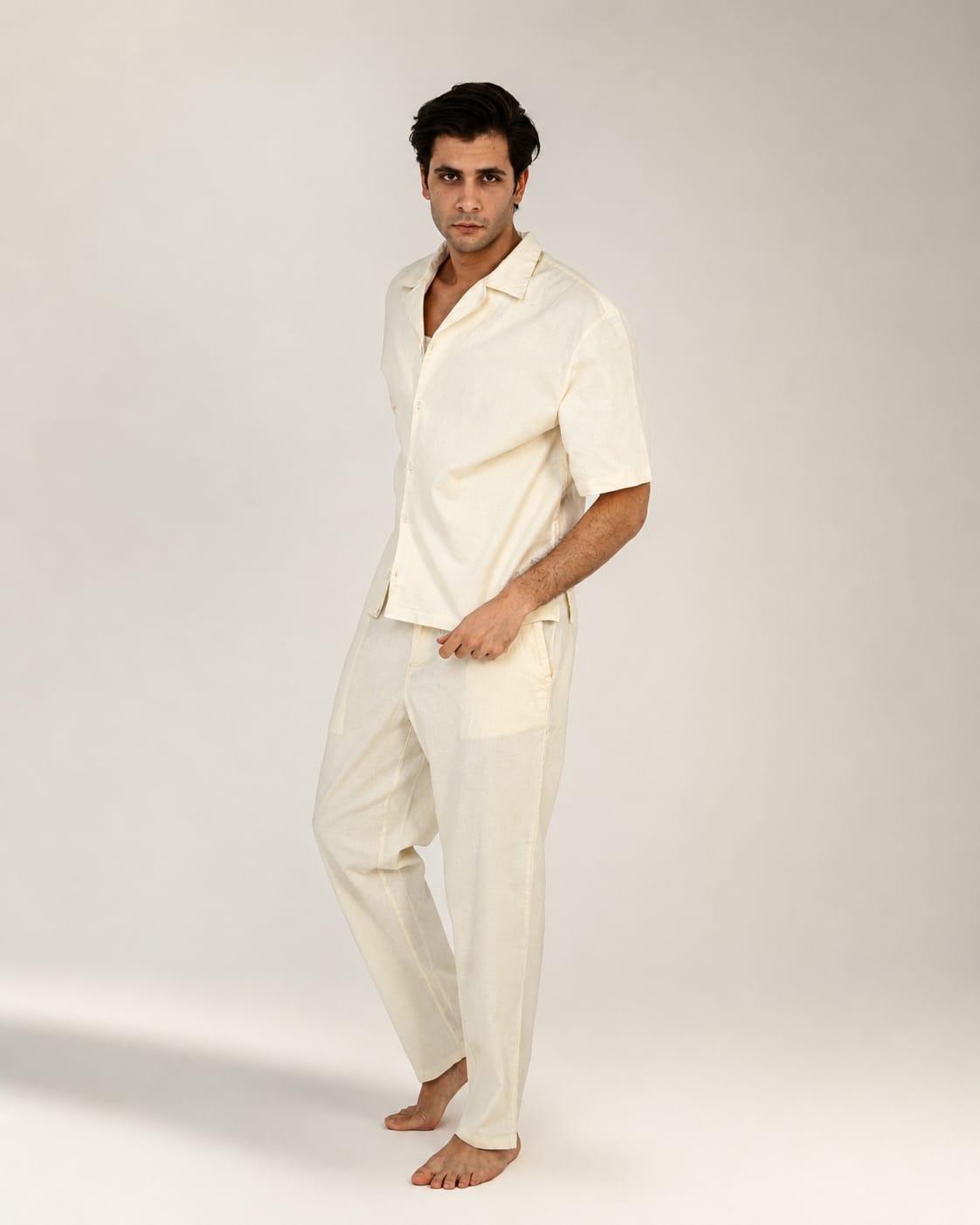 Relaxed Fit Linen Set - White