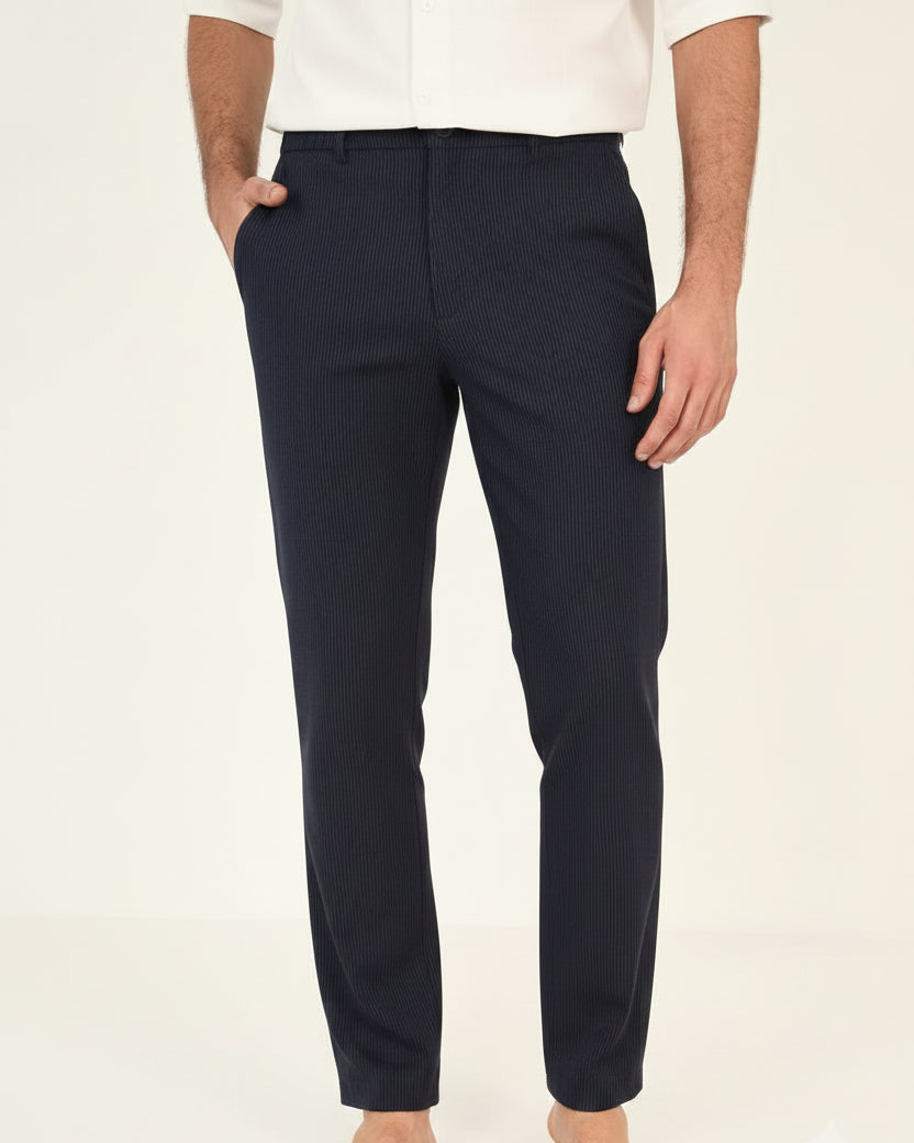 Premium Pinstripe Linen Blend Pants – Navy
